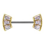 Nipple Barbell Baguette Fan, Push-In, 18k Yellow Gold