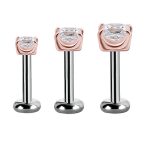Square Swarovski Push-In Stud Earring, 18k Rose Gold