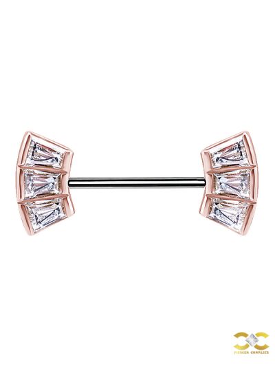 Nipple Barbell Baguette Fan, Push-In, 18k Rose Gold