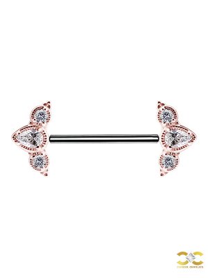 Nipple Barbell 3 Cluster, Push-In, 18k Rose Gold