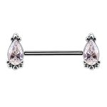 Nipple Barbell Beaded Drop, Push-In, 18k White Gold