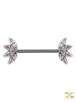 Nipple Barbell Marquise Fan, Push-In, 18k White Gold