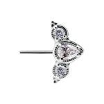 Nipple Barbell 3 Cluster, Push-In, 18k White Gold