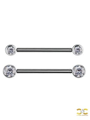 Nipple Barbell Bezel Gems, Push-In, 18k White Gold