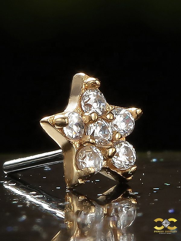 Pave Star Push-In Stud Earring, 14k Yellow Gold