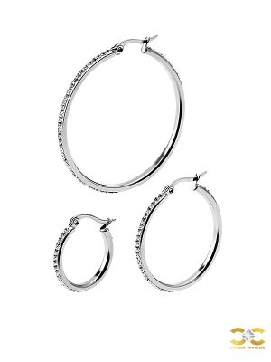 Pave Clicker Large Hoop Earring, Steel