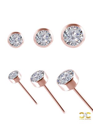 Bezel Set Diamond Push-In Stud Earring, 18k Rose Gold