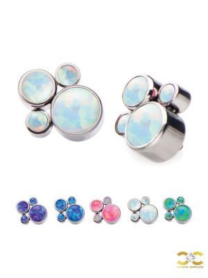 4-Created Opal Cluster Threaded Stud Earring, Titanium, Mini Accents