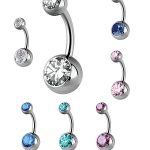 Double Swarovski Zirconia Belly Bar, Titanium