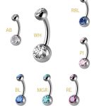 Double Swarovski Zirconia Baby Belly Bar, Titanium
