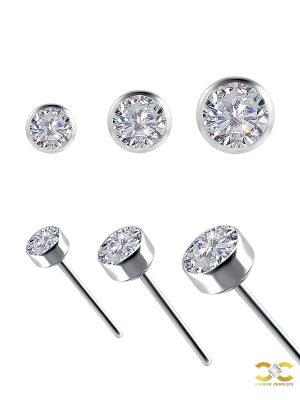 Bezel Set Diamond Push-In Stud Earring, 18k White Gold