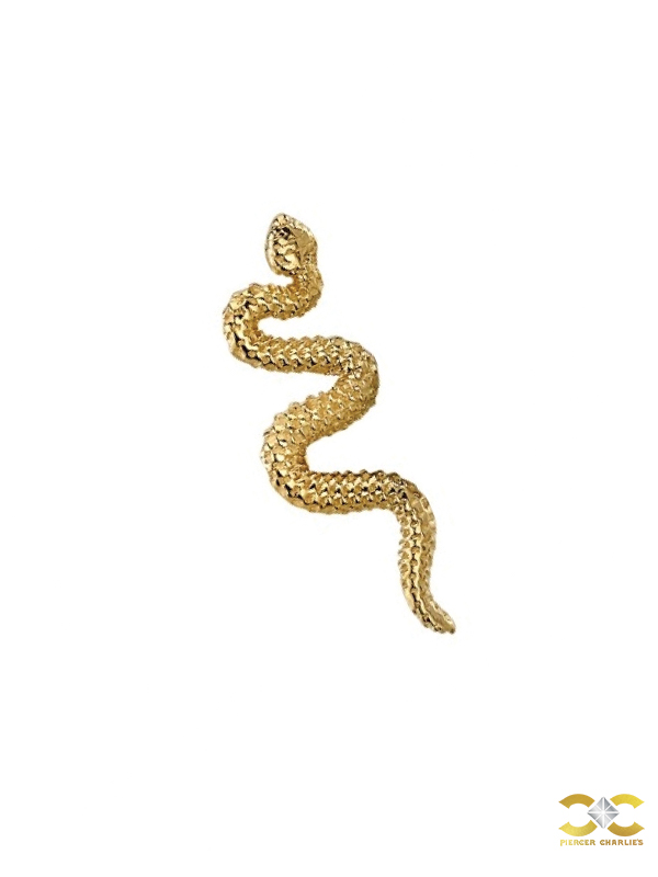 BVLA Snake Threaded Stud Earring, 14k Yellow Gold