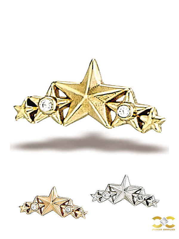 BodyGems Star Cluster Threaded Stud Earring, 14k Yellow Gold