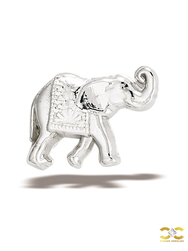 BodyGems Elephant Threaded Stud Earring, 14k White Gold