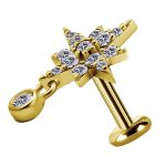 Pave Northern Star Threaded Stud w Dangle, 10mm, 18k Yellow Gold