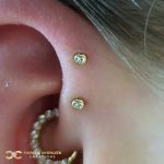 Double Forward Helix with Yellow Gold Swarovski Studs