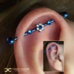 Flute Industrial with Blue CZ Flower