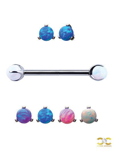 Nipple Barbell with Created Opal Orbs, Titanium