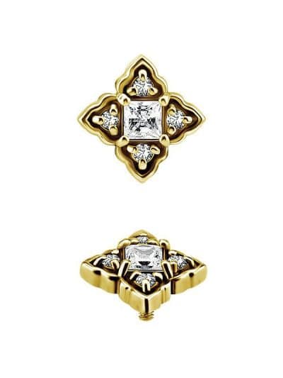 4-Petal Square Flower Threaded Stud, 18k Yellow Gold