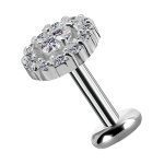 Oval with Pave Halo Threaded Stud, 18k White Gold