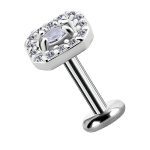 Oval with Pave Octagon Threaded Stud, 18k White Gold
