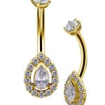 Haloed Teardrop Belly Bar, 18k Yellow Gold