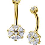 Trillion Fan Belly Bar, 18k Yellow Gold