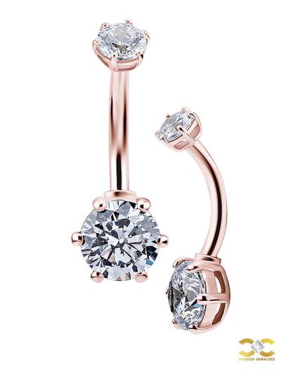 Prong Set Belly Bar, 18k Rose Gold