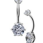 Prong Set Belly Bar, 18k White Gold