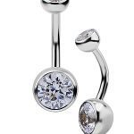 Bezel Set Belly Bar, 18k White Gold