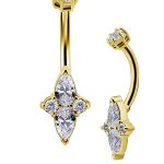Pear Shape Cluster Belly Bar, 18k Yellow Gold
