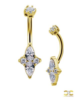Pear Shape Cluster Belly Bar, 18k Yellow Gold