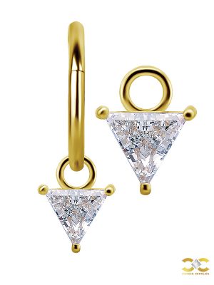 Triangle Gem Charm for Clicker Hoop, 18k Yellow Gold
