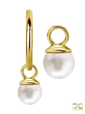 Freshwater Pearl Charm for Clicker Hoop, 18k Yellow Gold