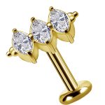 3-Marquise Straight Cluster Threaded Stud Earring, 18k Yellow Gold