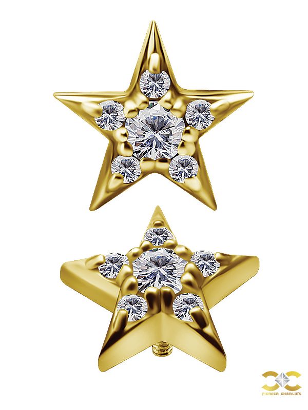Pave Star Threaded Stud, 7mm, 18k Yellow Gold