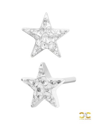 Junipurr Hammered Star Push-In Stud Earring, 14k White Gold