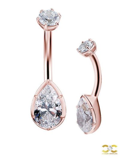 Pear Shape Belly Bar, 18k Rose Gold