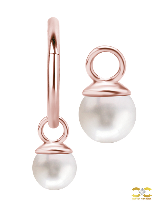 Freshwater Pearl Charm for Clicker Hoop, 18k Rose Gold