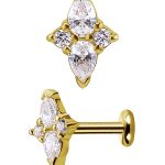 Pear Cluster Threaded Stud Earring, 18k Yellow Gold