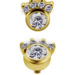 Crowned Gem Threaded Stud Earring, 18k Yellow Gold