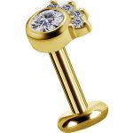 Crowned Gem Threaded Stud Earring, 18k Yellow Gold