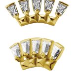 5 Baguette Crown Threaded Stud Earring, 18k Yellow Gold