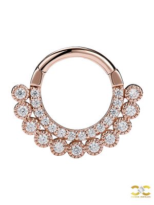 Scalloped Double Row Pave Daith Clicker Earring, 14k Rose Gold, 8-9mm