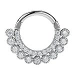 Scalloped Double Row Pave Daith Clicker Earring, 14k White Gold, 8-9mm