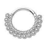 Scalloped Double Row Pave Daith Clicker Earring, 14k White Gold, 8-9mm