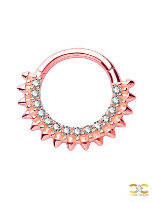 Spiked Pave Daith Clicker Earring, 14k-9k Rose Gold, 8mm