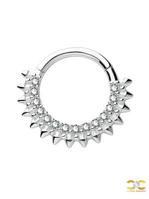 Spiked Pave Daith Clicker Earring, 14k-9k White Gold, 8mm