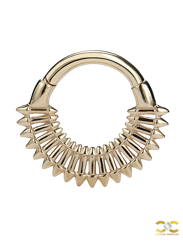 Spike Fan Daith Clicker Earring, 14k Yellow Gold, 8mm