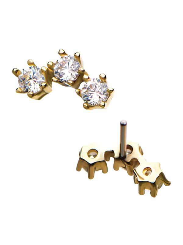 3-Gem Cluster Push-In Stud Earring, 14k Rose Gold
